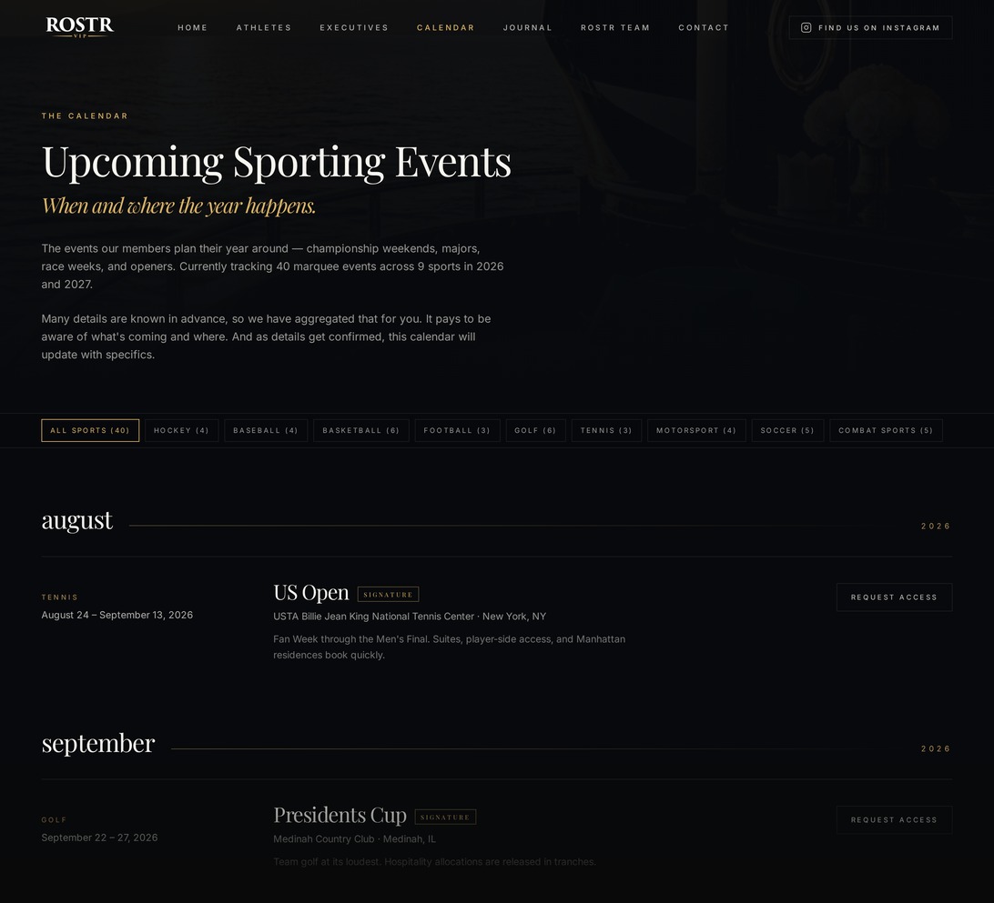 The ROSTR Sports Calendar