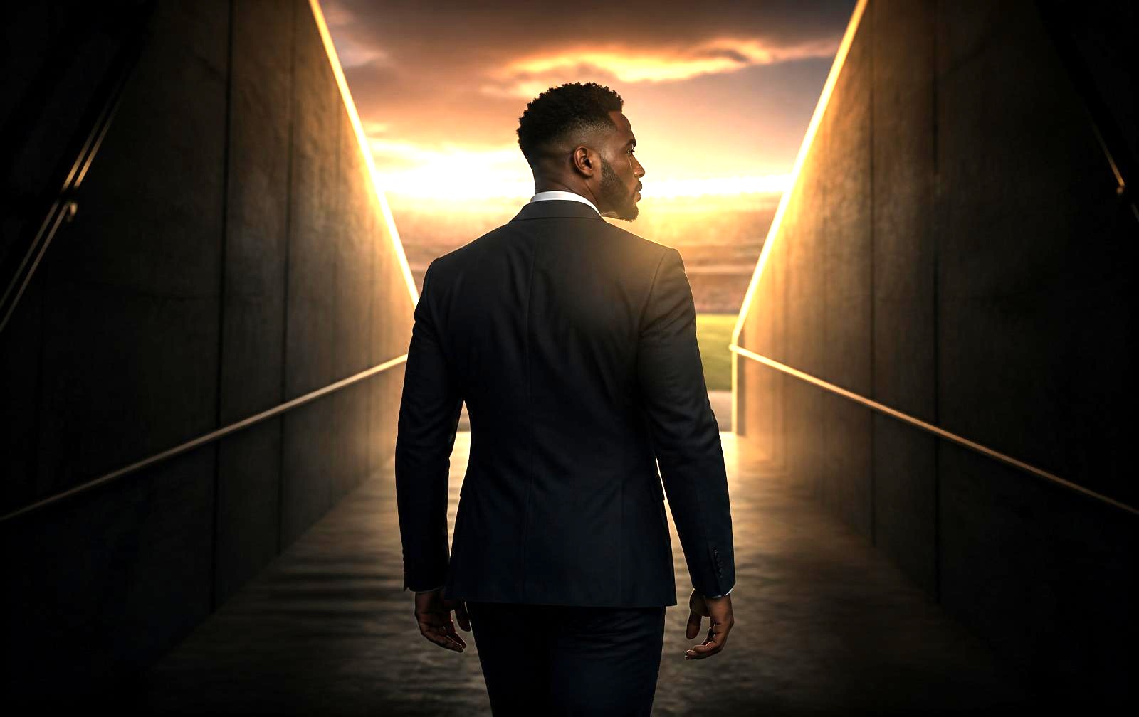 Athlete walking through stadium tunnel